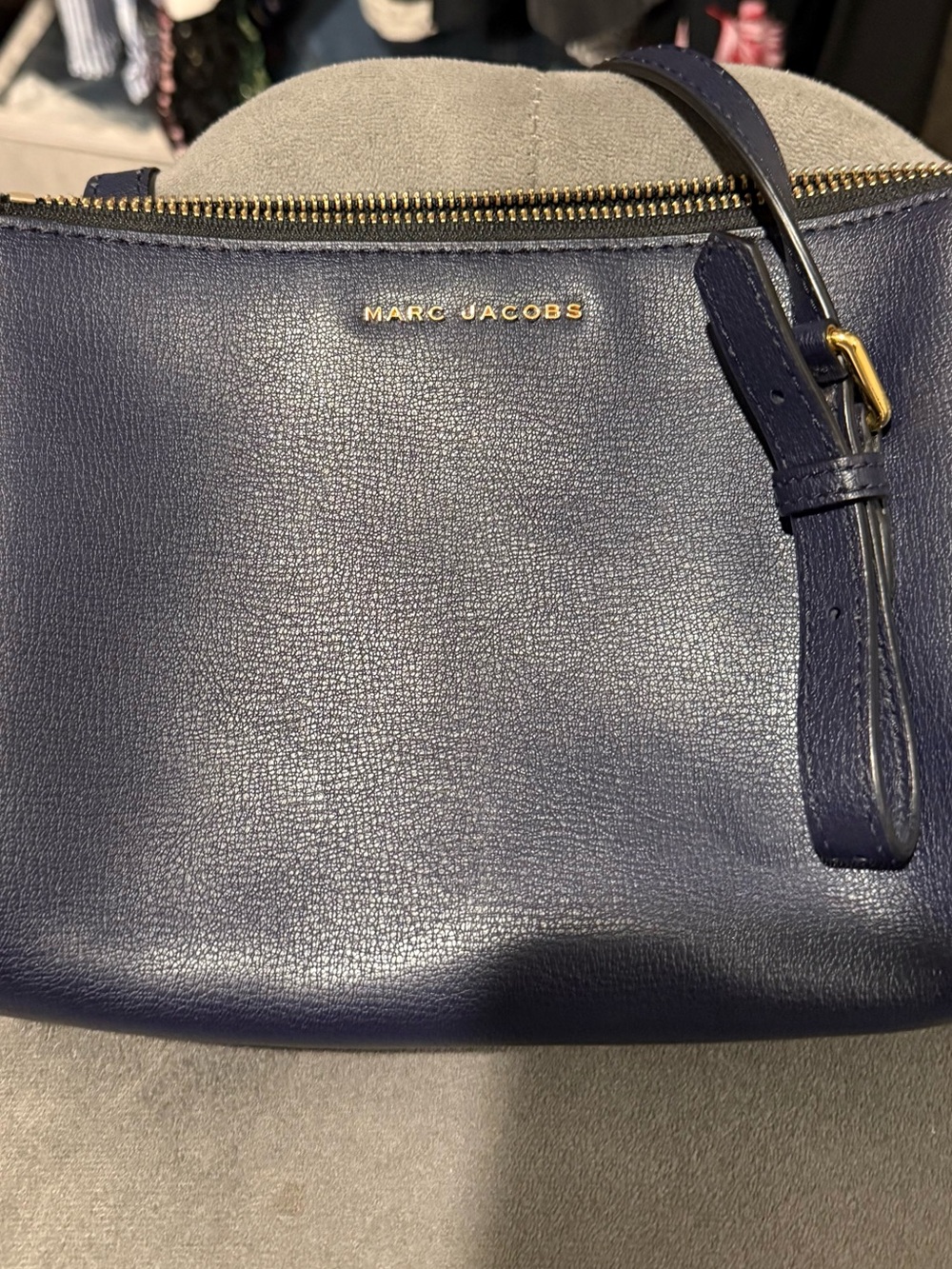 Marc Jacobs Navy Leather Pebbled Crossbody with Gold Hardware